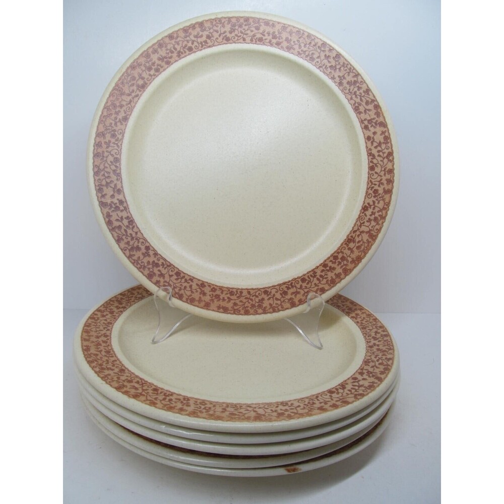 Anchor Hocking Ginger Vintage Set Of 6 Ironstone 10 1/2" Dinner Plates VGC